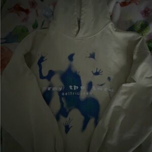 Pray the Lord Cream Hoodie with Blue Graphic